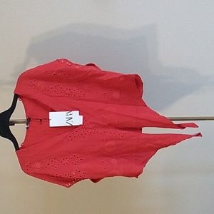 NWT Zara Red Tie-Front Lace Top (S)